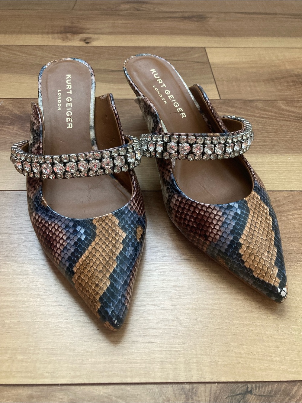 Kurt Geiger Snake Print Rhinestone Embellished Duchess Heels